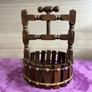 Vintage Wood Wishing Well Nut Cracker And Bowl Walnuts Pecans